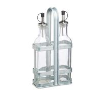 KitchenCraft Industrial Kitchen Vintage-Style Glass Oil and Vinegar Cruet Set - Clear - Galvanised Steel - Oil and Vinegar Bottle