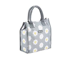 KitchenCraft Insulated Lunch Bag - Tote Style Small Cool Bag with Retro Flower Pattern, Grey, 4 Litres