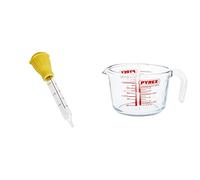 KitchenCraft KCBASTERGL Traditional Baster, Glass/Rubber, 30 cm, Yellow & Clear & Pyrex Glass Measuring Jug, Transparent, 1 Litre