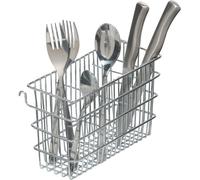KitchenCraft KCCUTDRAIN Cutlery Drainer Caddy with Hooks, Metal, Silver, 25 x 25