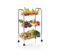 KitchenCraft Kitchen Trolley on Wheels with 3 Vegetable Storage Baskets, Chrome Plated Metal