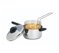 KitchenCraft Large Chip Pan with Basket and Lid 28 cm, Induction Safe, Stainless Steel, Silver