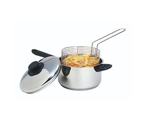 KitchenCraft Large Chip Pan with Basket and Lid 20cm, Induction Safe, Stainless Steel, Silver