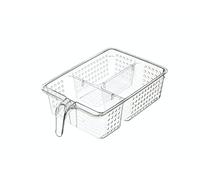 KitchenCraft Large Plastic Fridge & Cupboard Storage Basket with 3 Compartments, Clear Kitchen Organiser with Handle for Fridge or Cupboards, 31 x 20.5 x 9cm