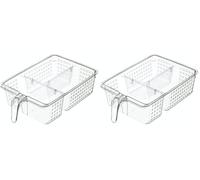 KitchenCraft Large Plastic Fridge & Cupboard Storage Basket with 3 Compartments, Clear Kitchen Organiser with Handle for Fridge or Cupboards, 31 x 20.5 x 9cm (Pack of 2)