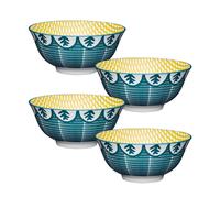 KitchenCraft Leaf Print 4-Piece Ceramic Bowl Set in Dark Blue Kitchencraft Dark Blue