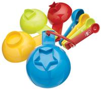 KitchenCraft Let's Make Measuring Cups and Spoons Set with Built In Cookie Cutters, Plastic, Multi Colour, 8 Pieces