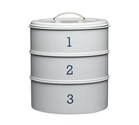 KitchenCraft Living Nostalgia 3-Tier Metal Cake Storage Tin, 22 x 27 cm (8.5 x 1.5 Inches) - French Grey
