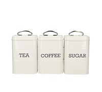 KitchenCraft Living Nostalgia Canisters for Tea Coffee and Sugar in Gift Box, Steel, Antique Cream, 3 Piece Set