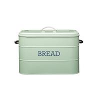 Kitchencraft Living Nostalgia Large Metal Bread Bin, Kitchen Storage Container with Lid and Handles, For Loaves, Baguettes, Flour, Bread Making, 34 x 21.5 x 25 cm - English Sage
