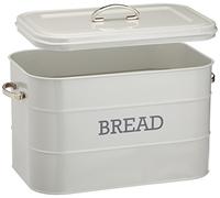 KitchenCraft Living Nostalgia Large Metal Bread Bin, Kitchen Storage Container with Lid and Handles, For Loaves, Baguettes, Flour, Bread Making, 34 x 21.5 x 25 cm - French Grey