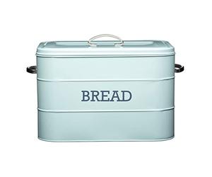 KitchenCraft Living Nostalgia Large Metal Bread Bin, Kitchen Storage Container with Lid and Handles, For Loaves, Baguettes, Flour, Bread Making, 34 x 21.5 x 25 cm - Vintage Blue