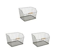KitchenCraft Living Nostalgia Large Wire Storage Basket for Kitchen, Bathroom Counter or Wall Mounted Storage, 23.5 x 28.5 x 19 cm, Grey (Pack of 3)