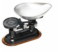 KitchenCraft Living Nostalgia Mechanical Kitchen Scale with Bowl in Gift Box, Scale made of Cast Iron with Acacia Wood Stand, Black