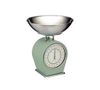 KitchenCraft Living Nostalgia Mechanical Kitchen Scales, Retro Traditional Weighing Scale 4 kg (8 lbs), 25 x 25 x 3 cm, English Sage