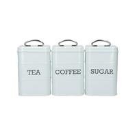 KitchenCraft Living Nostalgia Steel Tea, Coffee And Sugar Storage Canisters -Vintage Blue
