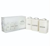 KitchenCraft Living Nostalgia Canisters for Tea Coffee and Sugar in Gift Box, Steel, Antique Cream, 3 Piece Set