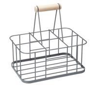 KitchenCraft Living Nostalgia Milk Bottle Holder, Holds 6 Bottles, Grey | Doorstep Crate Carrier, Wire Metal Milk Crate with Wooden Handle, Vintage Milk Bottle Holder, Lightweight Milk Bottle Holder