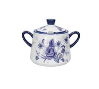 KitchenCraft London Pottery Blue Rose Lidded Sugar Bowl, Ceramic, Almond Ivory/Blue, 13 x 8 x 1 cm