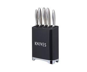 KitchenCraft Lovello Retro 5-Piece Stainless Steel Knife Set and Knife Block - Midnight Black
