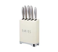 KitchenCraft Lovello Retro 5-Piece Stainless Steel Knife Set and Knife Block - Vanilla Cream, 19 x 1 x 24.5 cm