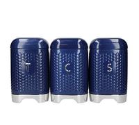 KitchenCraft Lovello Storage Canisters for Tea Coffee and Sugar in Gift Box, Textured Hexagonal Finish, Steel, Midnight Navy