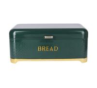 KitchenCraft Textured Large Bread Bin with Lid, Ventilated Design, 41.5 x 2 x 18cm - Hunter Green & Gold