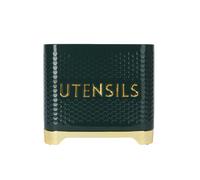 KitchenCraft Lovello Textured Kitchen Utensil Holder, 19 x 9 x 18cm - Hunter Green & Gold