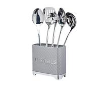 KitchenCraft Lovello Textured Utensil Holder with Geometric Hexagon Pattern, 2 x 1 x 18 cm (8" x 4" x 7") - Shadow Grey