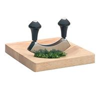 KitchenCraft Mezzaluna Chopper and Wooden Chopping Board, Stainless Steel Double Blade Knife/Wood, 2 Piece Set, Silver/Black