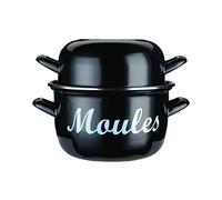 KitchenCraft Mussel Pot, World of Flavours, Enamel Dual-Purposed Lid, Medium 18 cm (6.5''), Black