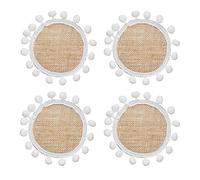 KitchenCraft Natural Elements Hessian Drink Coasters Set, 4 Pack of Woven Jute Mats with Pom Pom Decorations, 15cm
