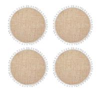 KitchenCraft Natural Elements Hessian Placemats, Set of 4 Woven Jute Round Table Mats with Pom Pom Decorations, 38cm