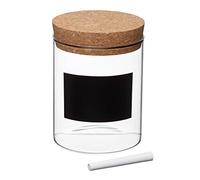 KitchenCraft Natural Elements Small Storage Canister, Glass Storage Jar with Cork Lid and Chalkboard Label, Clear, 700ml