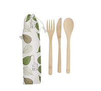 Natural Elements Travel Cutlery Set, Reusable and Biodegradable Bamboo Knife, Fork and Spoon in Fabric Pouch