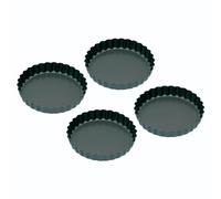 KitchenCraft Non-Stick Mini Fluted Flan / Tart Tins 10cm, Set of Four in Black Kitchencraft Black