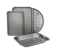 KitchenCraft Non-Stick Pizza & Roasting Tin Set, 4-Piece Cooking Set Including Pizza Pan and Baking Trays, Carbon Steel, Gift Boxed