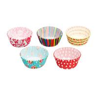 KitchenCraft Pack of 250 Cupcake Cases, Assorted 'Brights' Floral / Striped Prints, Paper, Multi Colour, 7cm