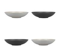 KitchenCraft Pasta Bowls Set of 4 in Gift Box, Ideal for Ramen and Rice, Lead Free Glazed Stoneware, Embossed Light Grey/Dark Grey, 22cm