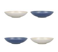 KitchenCraft Pasta Bowls Set of 4 in Gift Box, Ideal for Ramen and Rice, Lead Free Glazed Stoneware, Embossed Blue/Cream, 22cm