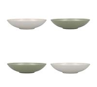 KitchenCraft Pasta Bowls Set of 4 in Gift Box, Ideal for Ramen and Rice, Lead Free Glazed Stoneware, Green / White, 22cm
