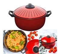 KitchenCraft Pasta Pot with Strainer Lid 4L - Non Stick Red Cooker Pan Hob Safe