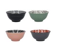 KitchenCraft Patterned Cereal Bowl Set in Gift Box, 4 Ceramic Bowls Ideal for Ice Cream, Soup and More, 'Designed for Life' Designs, 15cm