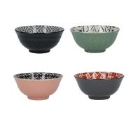 KitchenCraft Patterned Ceramic Cereal Bowls, Set of 4 - 'Designed For Life' Designs - Multicolour - Ceramic - Bowls