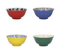KitchenCraft Patterned Cereal Bowl Set in Gift Box, 4 Ceramic Bowls Ideal for Ice Cream, Soup and More, 'World of Flavours' Designs, 15cm