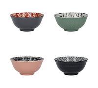 KitchenCraft Patterned Cereal Bowl Set in Gift Box, 4 Ceramic Bowls Ideal for Ice Cream, Soup and More, 'Designed For Life' Designs, 15cm