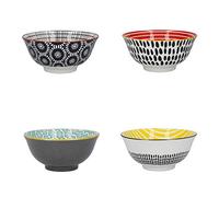 KitchenCraft Patterned Cereal Bowl Set in Gift Box, 4 Ceramic Bowls Ideal for Ice Cream, Soup and More, 'Monochrome' Designs, 15cm