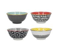 KitchenCraft Patterned Cereal Bowl Set in Gift Box, 4 Ceramic Bowls Ideal for Ice Cream, Soup and More, 'Monochrome' Designs, 15cm