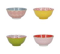 KitchenCraft Patterned Cereal Bowl Set of 4 in Gift Box, Ceramic Serving Bowls Ideal for Ice Cream, Soup and More, 'Brights' Designs, 15cm