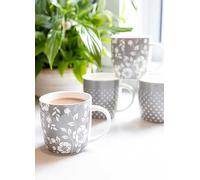 KitchenCraft Set Of 4 Grey Dot Floral Barrel Mugs